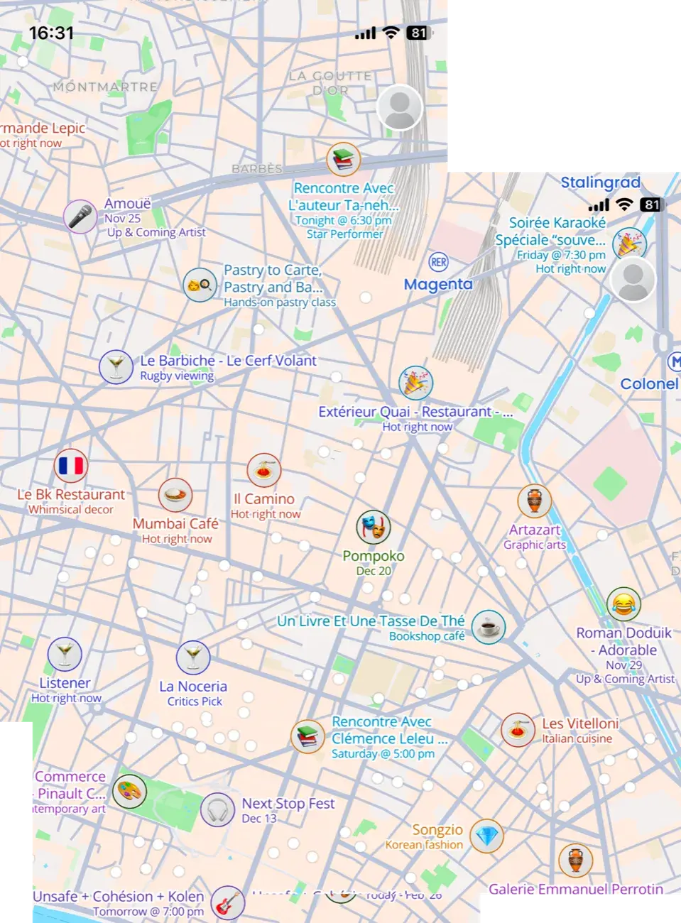 Map of local events and activities